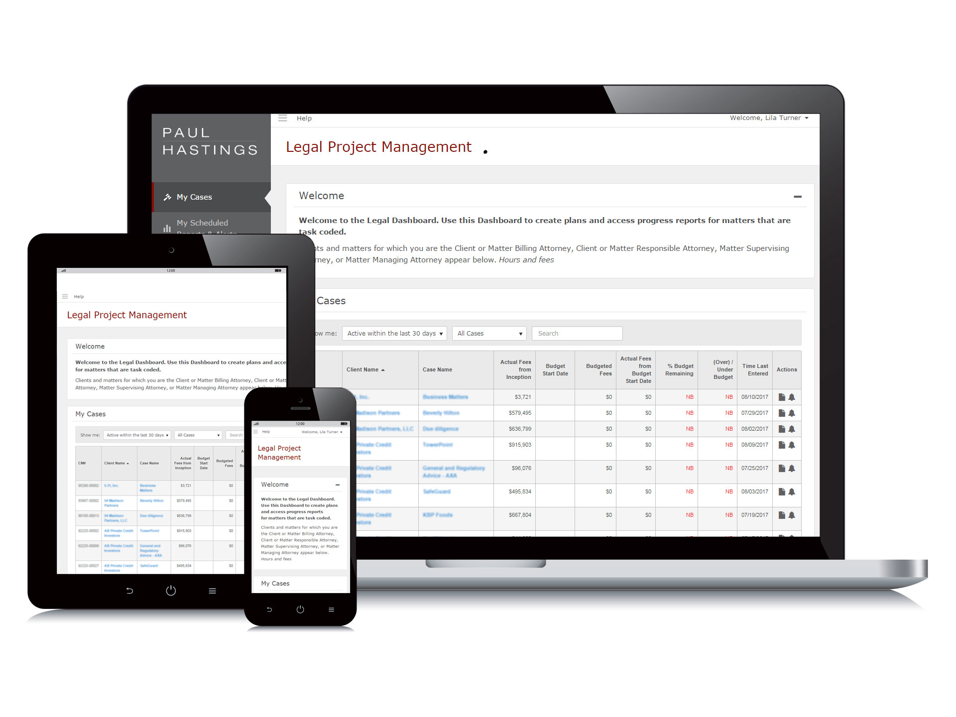 Legal Project Management Dashboard on multiple devices