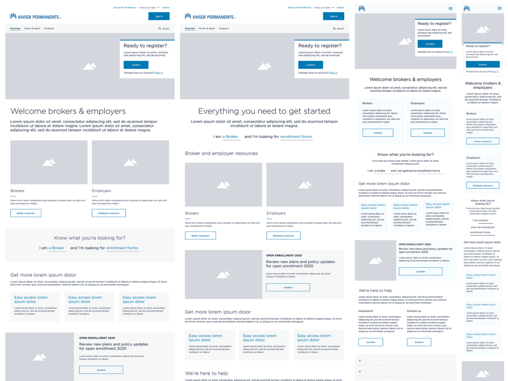 Wireframes during the iteration process of design.