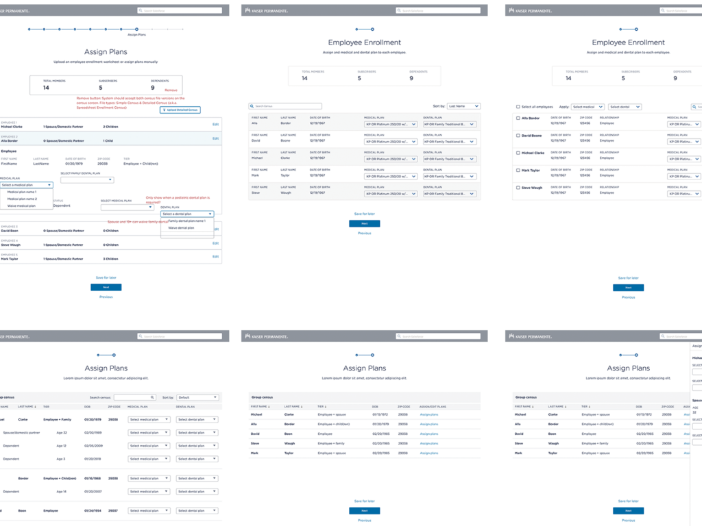 Screenshots of medium fidelity wireframes.